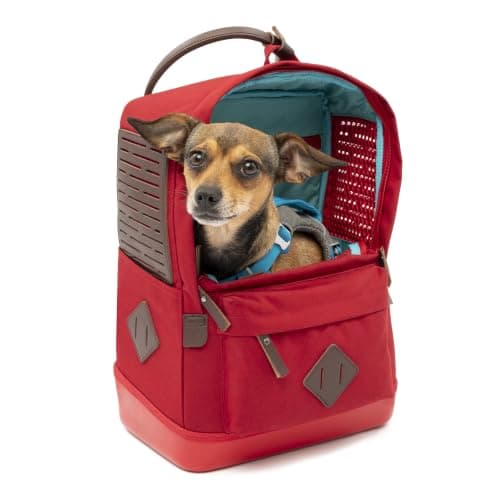 Kurgo Nomad Carrier Backpack - Airline Approved Dog Bag for Travel - Lightweight, Stylish Pet Backpack with Waterproof Bottom for Hiking with Tablet Sleeve - For Small Dogs up to 6.8 kg - Red — view 3