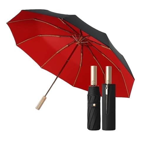 erised's bifrost Large Business Travel Folding Golf Umbrella,Auto Open/Close,Luxurious Gold Handle,Zipper Sleeve,Rain/Sun,Portable,Compact,UV Protection,UPF50+, 10 Ribs, Women/Men,Backpack/Car