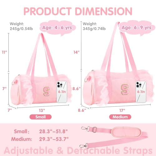 Personalized Initial Dance Bag for Girls, Small Cute Letter 4-6 Kids Ballet Bag, Pink Girls Gift Toddler Travel Duffle Bags, Small-Pink, S, S — view 2