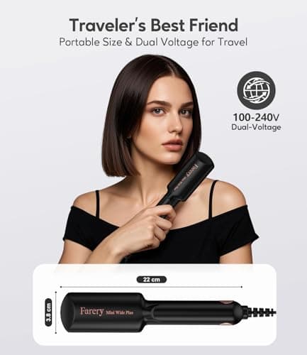 FARERY Portable Mini Hair Straightener, 38mm Wider Plate Mini Flat Iron for Short&Long Hair, Ceramic Travel Hair Straighteners with Argan Oil&Keratin Infused, Universal Voltage, with Storagebag — view 2