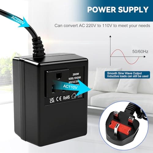 Jadeshay 220V to 110V Transformer 200W Voltage Converter UK Plug to US Step Down Transformer with Temperature Protection, Travel Power Adapter for Low Power Devices, Phones, Tablets, POS Machine — view 4