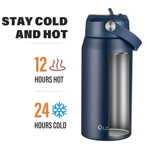 OLDLEY 550ml Insulated Water Bottle with Straw, Stainless Steel Water Bottles with Handle for School, Travel, Leakproof BPA Free Metal Vacuum Small Flask Keep Hot and Cold for Kids, Adult (Navy Blue) — view 4
