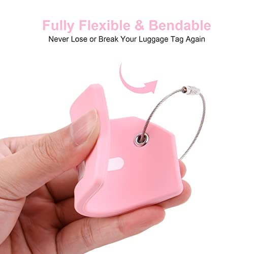 Flintronic 2 PCS Luggage Tags, Silicone Baggage Labels, Suitcase ID Tag Set, Handbag Tag Labels Travel Accessories for Checked Luggage, Hand Luggage and Handbags - Blue&Pink — view 5