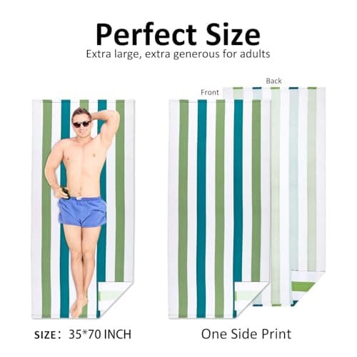 Ouxiaobai Large Oversized Beach Towel - Microfiber Sand Free 35 x 70 Inch Quick Dry Lightweight Pool Towel for Adults, Thin Striped Swim Towel (Green) — view 3