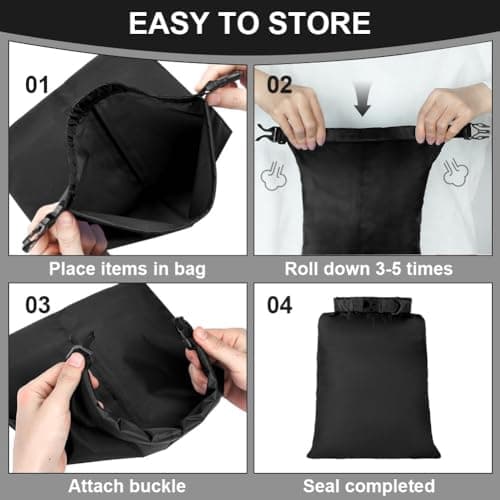 vsshe Waterproof Dry Bags 6PCS, Lightweight DryBags, Compression Sack Canoe Bag with1.5L, 2.5L, 3L 3.5L, 5L, 8L Sacks Bag for Kayaking Rafting Boating Hiking Camping Travel Backpacking Black — view 4