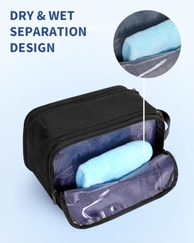 WANDF Toiletry Bag for Men Travel Wash Bag Toiletry Organizer Canvas and PU Leather Dopp Kit Water-Resistant Shaving Kit for Travel Accessories (Black, M, Patent Pending) — view 4