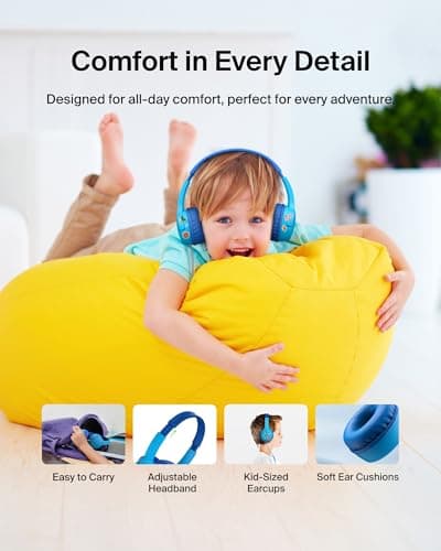 Belkin SoundForm Mini Kids Wired Headphones with USB-C to 3.5mm Dongle, Built-in Mic & Fun Stickers, 85dB Max Volume – for Online Learning, Travel, Compatible with iPhone, iPad, Galaxy, etc - Blue — view 6