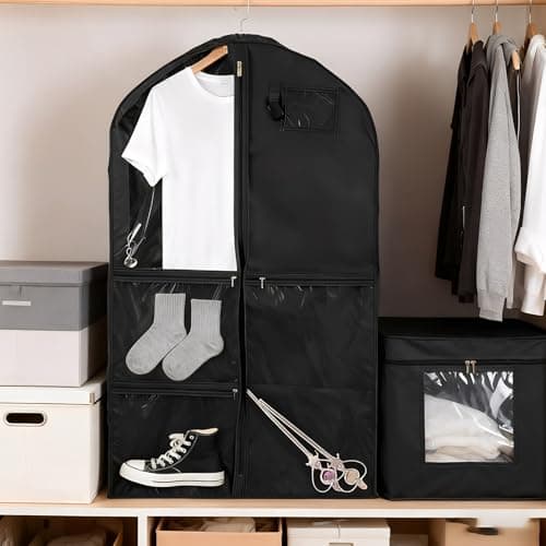 2 Packs 39.37 Inch Dance Costume Garment Bag for Travel with Handles, Kids Hanging Clothes Cover for Girls Closet Storage with 3 Clear Zipper Pockets & 1 Large Zipper Pocket (Black) — view 5