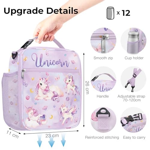 Clastyle Insulated Kids Lunch Bag with Bottle Holder Unicorn Lunch Box — view 6