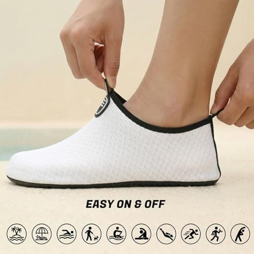 zoogobee Water Shoes for Women Men Quick Dry Non-Slip Barefoot Aqua Socks for Beach Surfing Yoga (White, Adult, Women, 5, Numeric, UK Footwear Size System, Medium) — view 3