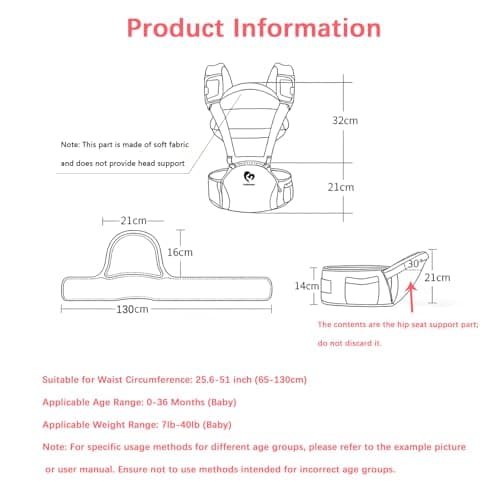 Baby Carrier, Bellababy Multifunction Baby Carrier Hip Seat (Ergonomic M Position) for 3-36 Month Baby, 6-in-1 Ways to Carry, All Seasons, Adjustable Size, Perfect for Shopping Travelling, Grey — view 6