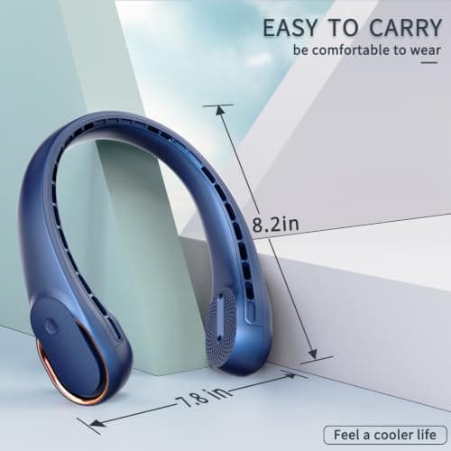 ASNUG Neck Fan, Bladeless Neck Fan, USB Rechargeable Personal Fan, 4000 mAh Battery Operated Neck Fan, 3 Speeds Adjustable,Faster Cooling, Ultra Quiet, Suitable for Home, Office, Travel, Sports,Navy — view 2