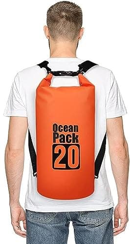LATERN Waterproof Dry Bag, 20L PVC Dry Sack Backpack 100% Waterproof Bag with Adjustable Double Shoulder Strap for Kayaking Rafting Boating Hiking Camping Travel Fishing Sea Swimming (Orange) — view 6