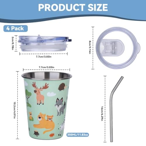 TranRantic 350ml Stainless Steel Cups with Straw & Lid, 4pcs Leakproof — view 3