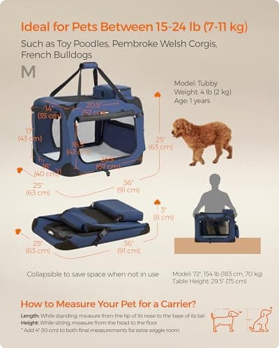 Feandrea Foldable Pet Carrier Bag, Portable Dog Travel Crate, Soft Sided Dog Cat Pet Travel Carrier Large Dog Crate for Car with Breathable Mesh and Storage Pockets, 60 x 42 x 42 cm, Dark Blue PDC60Z — view 5