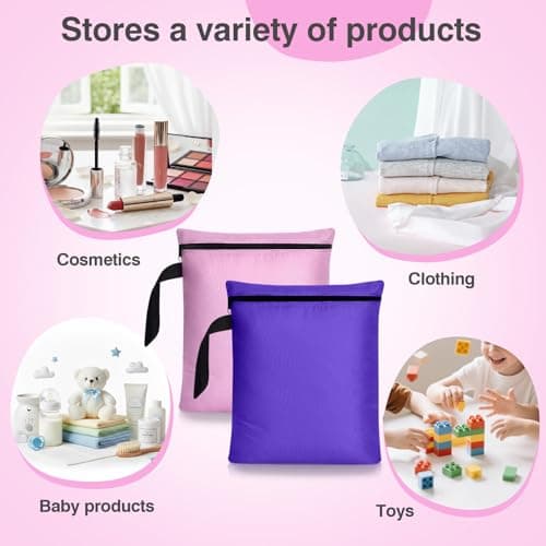 OTraki Wet Bags,2Pcs Waterproof Wet Dry Bag,30x36CM Wet Bags for Swimming Travel Laundry Bag,Swimsuit Bag with Handle,Nappy Bags with Zipper for Gym Swimsuit Workout Yoga Beach Pool(Pink & Purple) — view 5