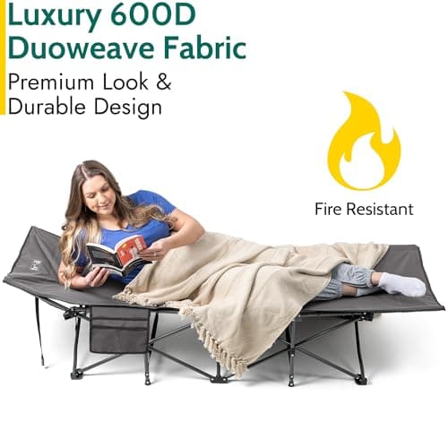 Trail Folding Camping Bed for Adults, Sturdy Heavy Duty Steel, Luxury Duoweave Fabric, Lightweight Guest Sleeping Bed, Fast Easy Set Up, Carry Bag, 110kg Max Weight (L190cm/6.2ft x W67cm x H36/48cm) — view 4