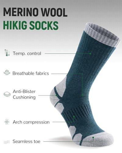 TANSTC Merino Wool Hiking Socks, Cushioned Walking Socks for Men Women — view 2