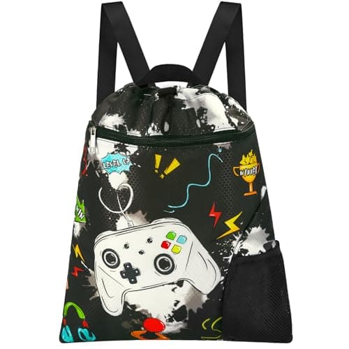 WAWSAM Kids Drawstring Gym Bag with Zippered Pocket and Water Bottle Pocket