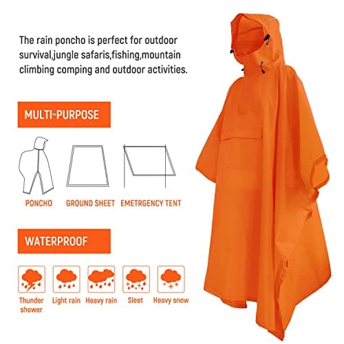 ElifeAcc Waterproof Poncho Adult Rain Poncho with Hood Lightweight & Reusable Windproof Buckles Multifunctional Cape for Outdoor Activities (Lightweight-Orange) — view 4