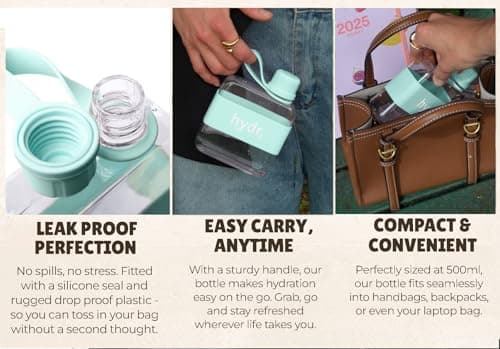 hydr™ v2 Flat Water Bottle For Handbag & Flexible Cleaning Brush | 320ml Tritan BPA Free Slim Travel Water Bottle, small water bottle for handbag — view 4