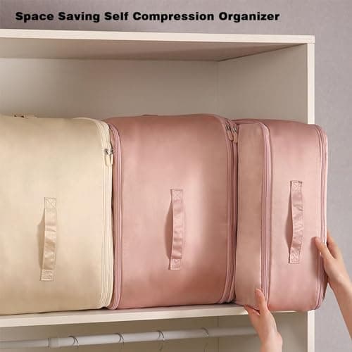 Ultra Space Saving Self Compression Organizer 2024 Upgrade Space Saver Quilt Compression Storage Bag Comforter Storage Bag Packaging Cube Bedding Storage Bag (Pink,54*42*30cm (for duvet clothes)) — view 4