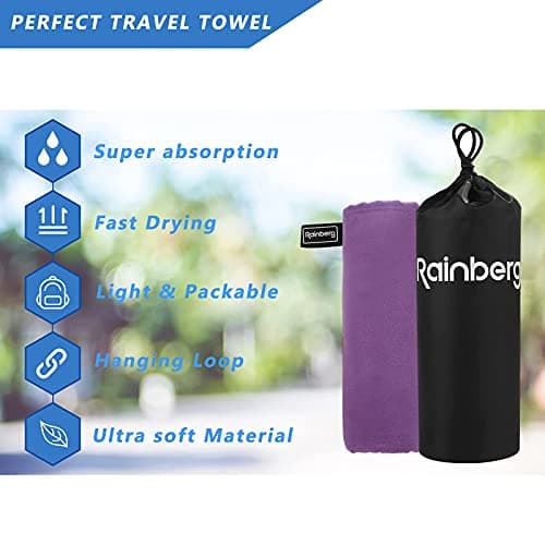 Rainberg Microfiber Towel (180x90cm), Large Gym Towel, Quick Dry Towel – Fast Drying, Super Absorbent, Ultra Compact, Lightweight, Great for Camping, Gym, Beach & Swimming (Purple) — view 5
