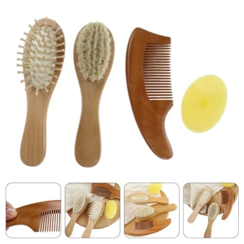 Didiseaon Bath Brush and Comb Kit for Babies with Wooden Beech Handle and Soft Wool Bristles, Safe and Healthy Head Massaging Shower Set for Home and Travel — view 5