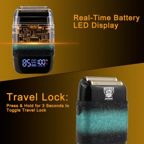 Foil Shaver,Electric Foil Shavers for Men Electric Razors Cordless,Rechargeable,Waterproof,Double Floating Blade Big LED Display for Close Shaving,Travel Razors Trimmer — view 3