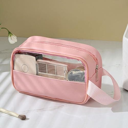 FIYUK Clear Toiletry Bag Waterproof Travel Wash Makeup Bag Business Vacation Bathroom, Pink — view 4
