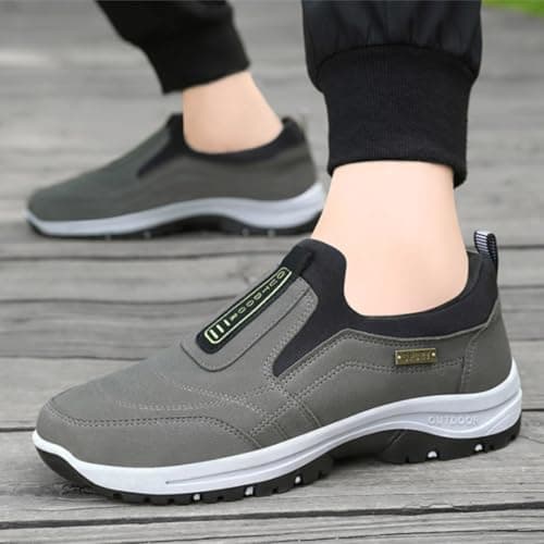 Hiking Shoes Mens Slip on Trainers Orthopedic Walking Shoes with Arch Support Lightweight Mesh Lining Hiking Shoe Wide Fit Outdoor Sneakers for Outdoor Trekking Camping Walking Grey — view 3
