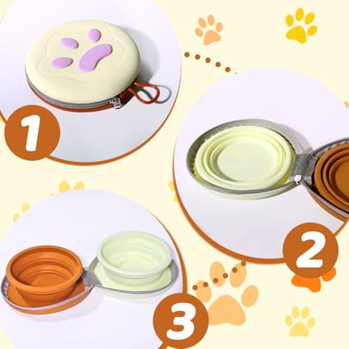 Collapsible Double Travel Dog Bowls with Zip Case | 2 in 1 Portable Dog/Cat Bowl for Food & Water | Lightweight & Space Saving for Camping, Hiking & On the Go | Ideal for Dogs — view 3