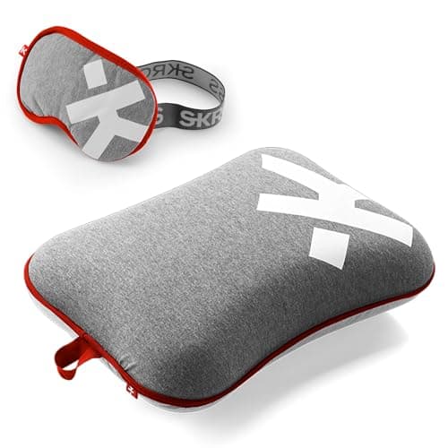 SKROSS Sleep & Comfort Bundle - Grey. Travel Pillow and Sleep Mask Bundle, Travel Essentials Kit, Neck Support Cushion and Soft Eye Mask for Airplane, Train, Car Travel