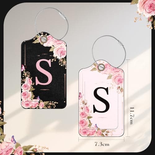 2 Pack Personalized Initial Luggage Tag for Suitcases, PU Leather Suitcase Tags, Travel Bag Luggage Labels for Women Girls (M) — view 3