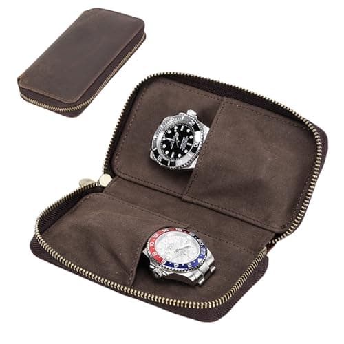Acidea Genuine Leather Watch Travel Bag Case, Portable Storage Watch Case, Watch Genuine Pouch for Men Women, Accessories Display Case for Wrist Watches, Watches Storage Organizer Accessories