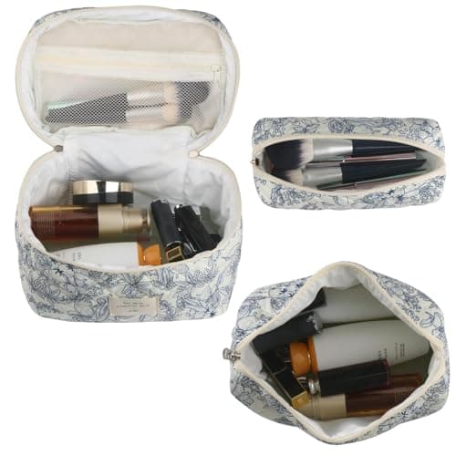 MerwDeeyt 3 Pack Floral Cotton Makeup Bag Set for Women Travel — view 4