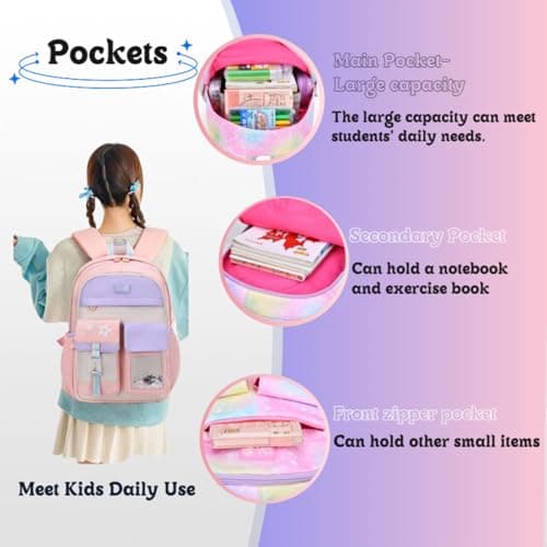 VIDOSCLA Cute Coloful Casual Daypack for Girls,Teens Elementary School Backpack,Primary Book Bags forTeens Gradient pink-S — view 3