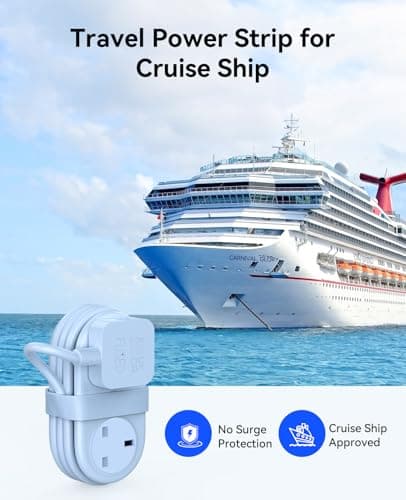 ORICO Travel Extension Lead with USB Slots, 2 Outlets 3 USB Ports (1 USB C), 3250W 13A Socket Extensions, Rollable Extension Cord for Travel/Home/Office, Essentials Cruise Approved Power Strip - Blue — view 4