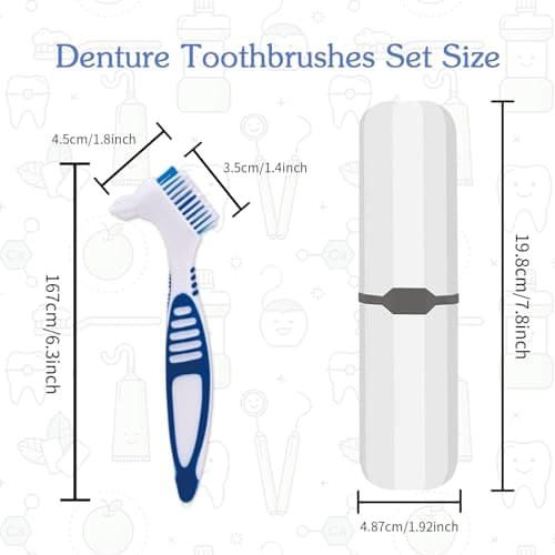 Denture Brush, 2 Pcs False Teeth Toothbrush with White Carrying Case, Multi-Tiered Bristles with Comfort Grip Handle for Effective Denture Cleaning — view 2