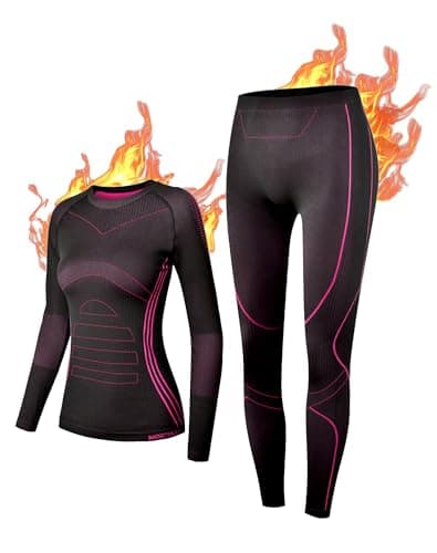 NOOYME Women's Ski Thermal Base Layer Underlayer Top & Leggings Set Rosered