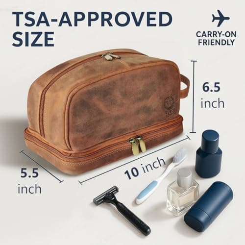Leather Toiletry Bag for Men - Full Grain Leather Wash Bag - Travel Shaving Dopp Kit Toiletries Organizer - Cosmetic Makeup Bag for Women — view 2