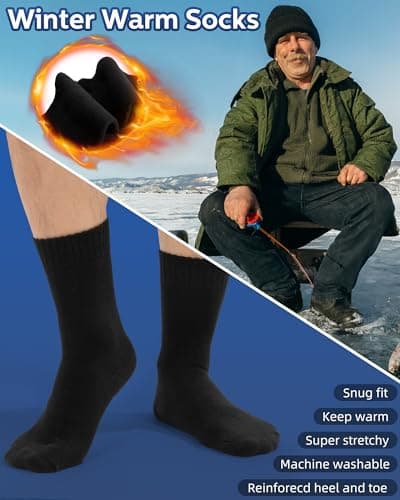 Toulite 60 Pairs Mens and Womens Thermal Winter Socks Bulk Warm Thick Cozy Boot Socks Pack Winter Hiking Socks Men Heavy Duty Cold Weather Socks Bulk Socks for Homeless Care, Black, One Size — view 5