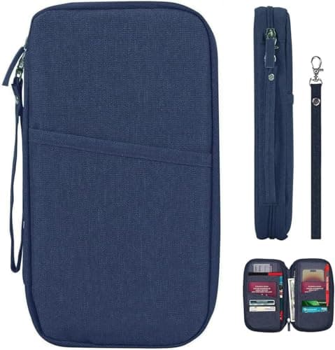 Passport Organiser with 8 Pockets, Waterproof Passport Cover, Travel Documents Organiser, Family Travel Organiser Documents for Flight Tickets, Money, Mobile Phone, Credit Cards, ID, Travel Documents