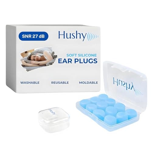 Hushy EarPlugs for Sleeping, 6 Pairs|Ultra Soft 27dB Noise Cancelling Ear Plugs for Sleep, Snoring & Travel|Universal Size Silicone EarPlugs|Waterproof, Reusable.