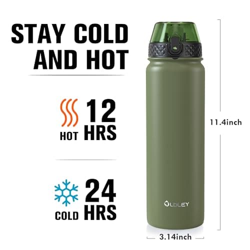 OLDLEY Stainless Steel Water Bottle with Straw 1L Vaccum Insulated Large Drink Flask Metal Water Bottles 1 Litre Leakproof Keep Drinks Hot Cold for Sports Travel Gym with Different Lids(Olive, 3 Lids) — view 3