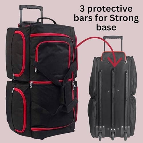 Extra Large Wheeled Holdall Suitcase Sports or Travel Bag Trolley Luggage (34", Black/Red) — view 3