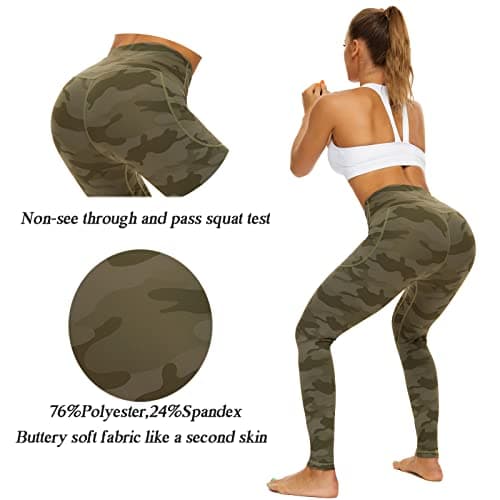 AMYTIS Gym Leggings for Women UK Workout Sports Yoga Pants with Pockets,Camo Army Green,L — view 4