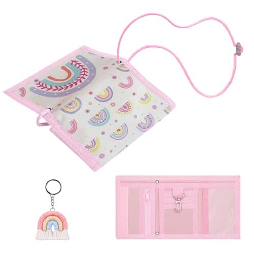 Aucuu Kids Wallet, Cartoon Waterproof Wallet, Trifold Wallets with Card Slots Lanyard and Keychain, Travel Document Wallets for Teenagers Boys Girls for School, Travel, Birthday Gifts (Rainbow)