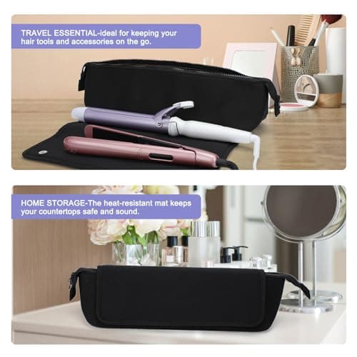 Travel Essentials Neoprene Hair Tools Bag w/Heat Resistant Mat for Flat or Curling Irons, Straighteners Haircare Accessories, Airport Essentials, Gifts for Women Friends Sister for Birthday Black — view 5
