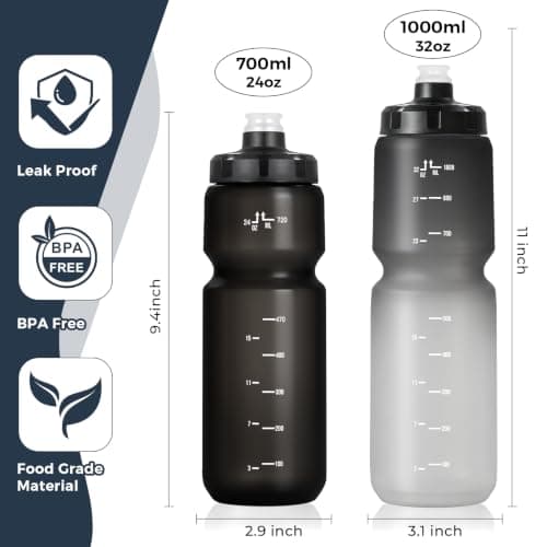 ADSPED 1L Cycling Bottle 2 Pack Squeeze Sports Water Bottle 32oz Bike Water Bottle BPA-free Reusable for Bicycle Running Hiking Gym & Outdoor Fits Most Bike Cages Black White and Black — view 2